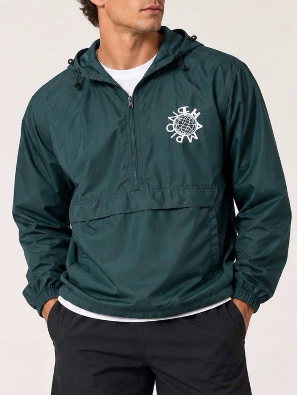 Champion Men’s Vintage Green Packable Anorak Windbreaker Hooded Jacket